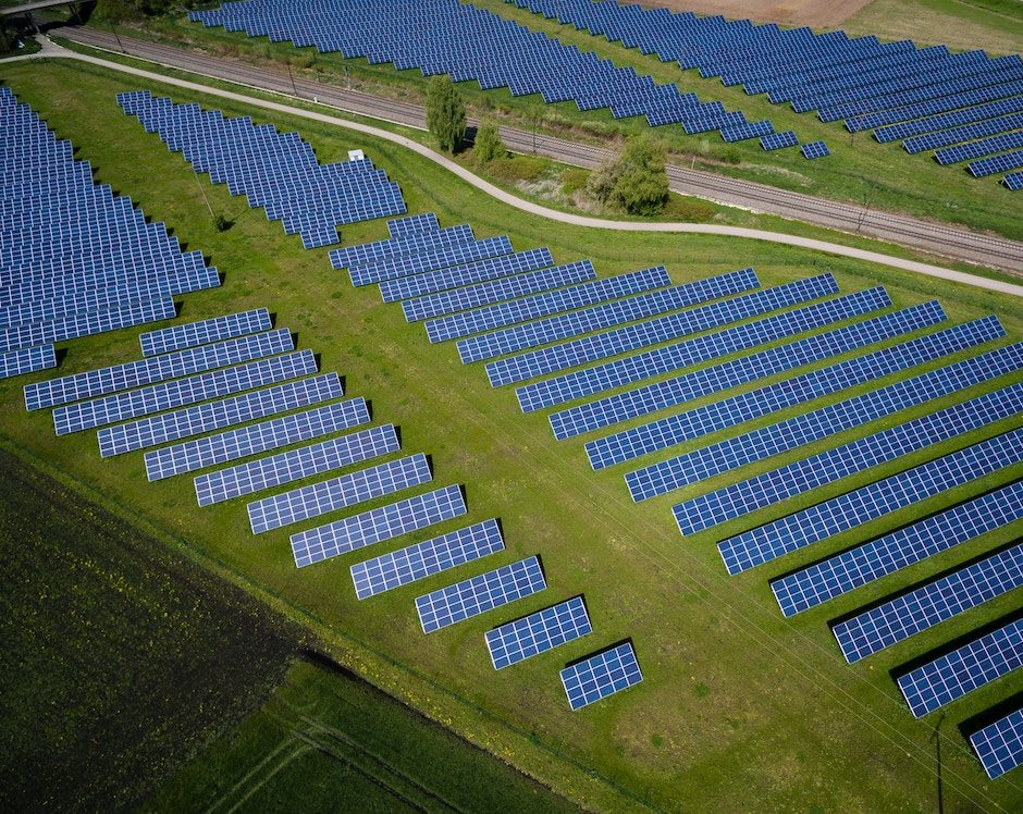 An arial view of a field of solar panels