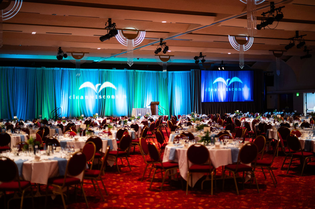 The Monona Terrace's ballroom set and ready for Epicurean Evening.